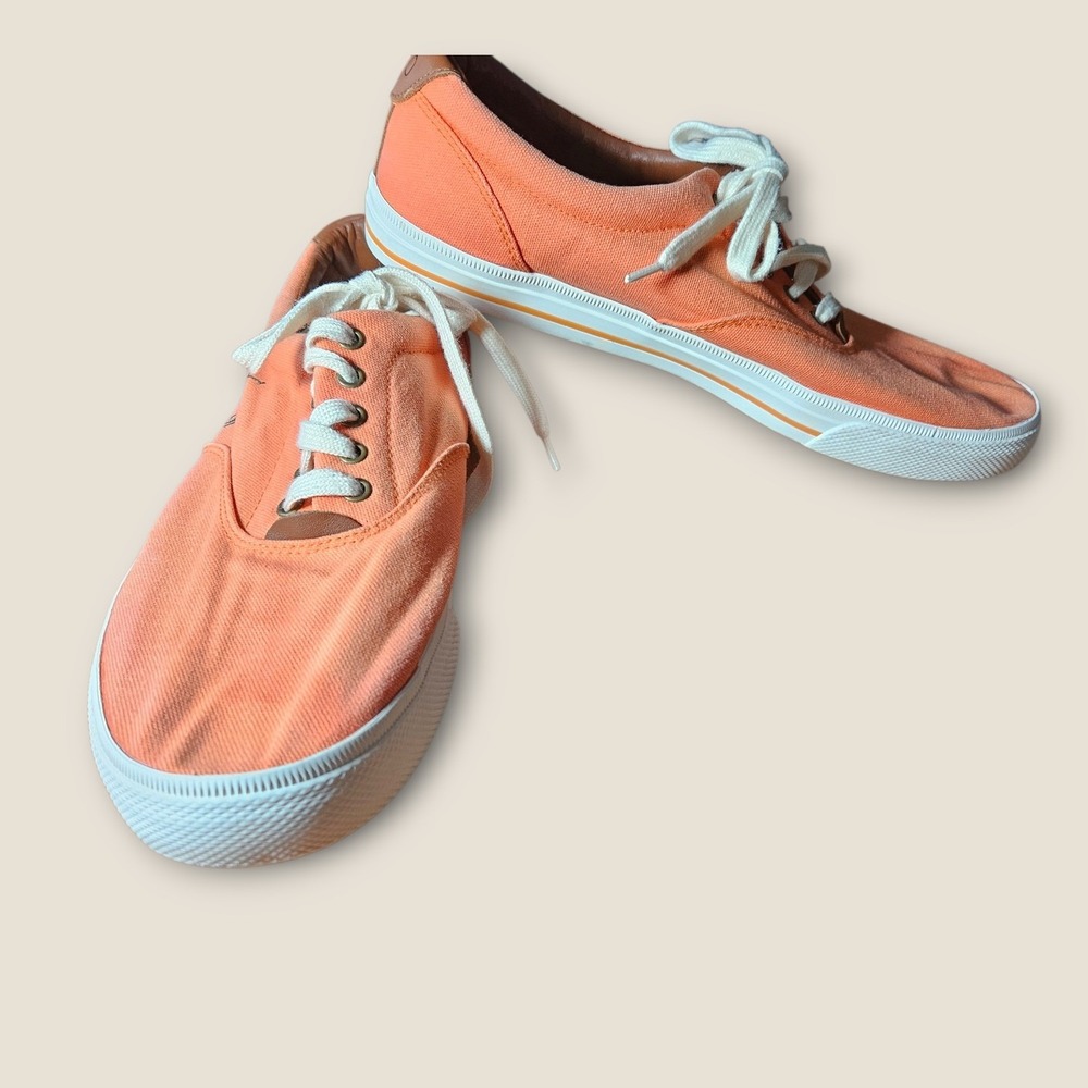 Polo Ralph Lauren Vaughan Mens Orange Canvas Leather Trim Sneakers Size 13D